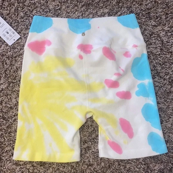 high waisted tie dye ribbed seamless biker shorts in sunny day swirl - Picture 7 of 7